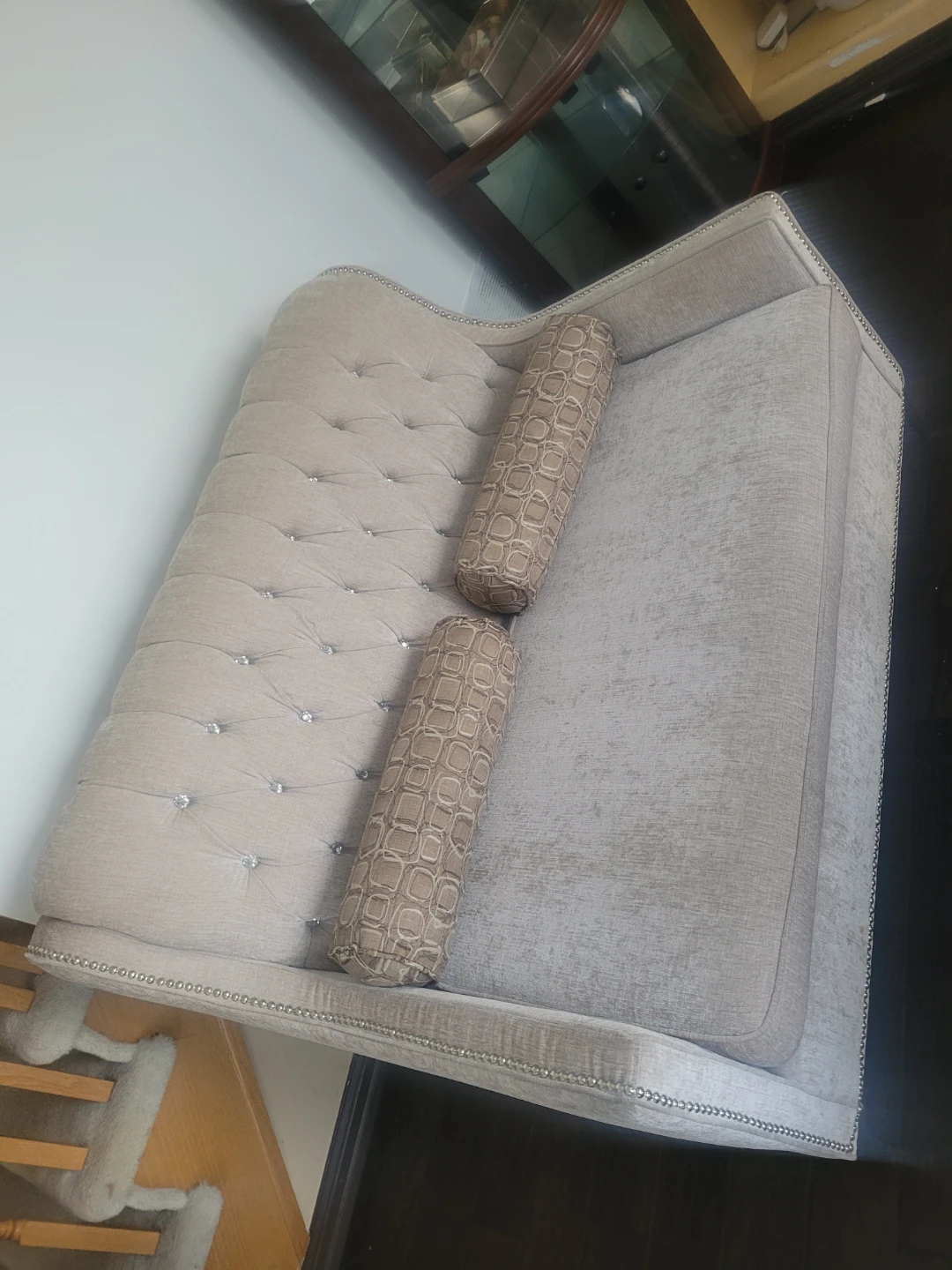 Tufted Chaise Lounge with Bolster Pillows