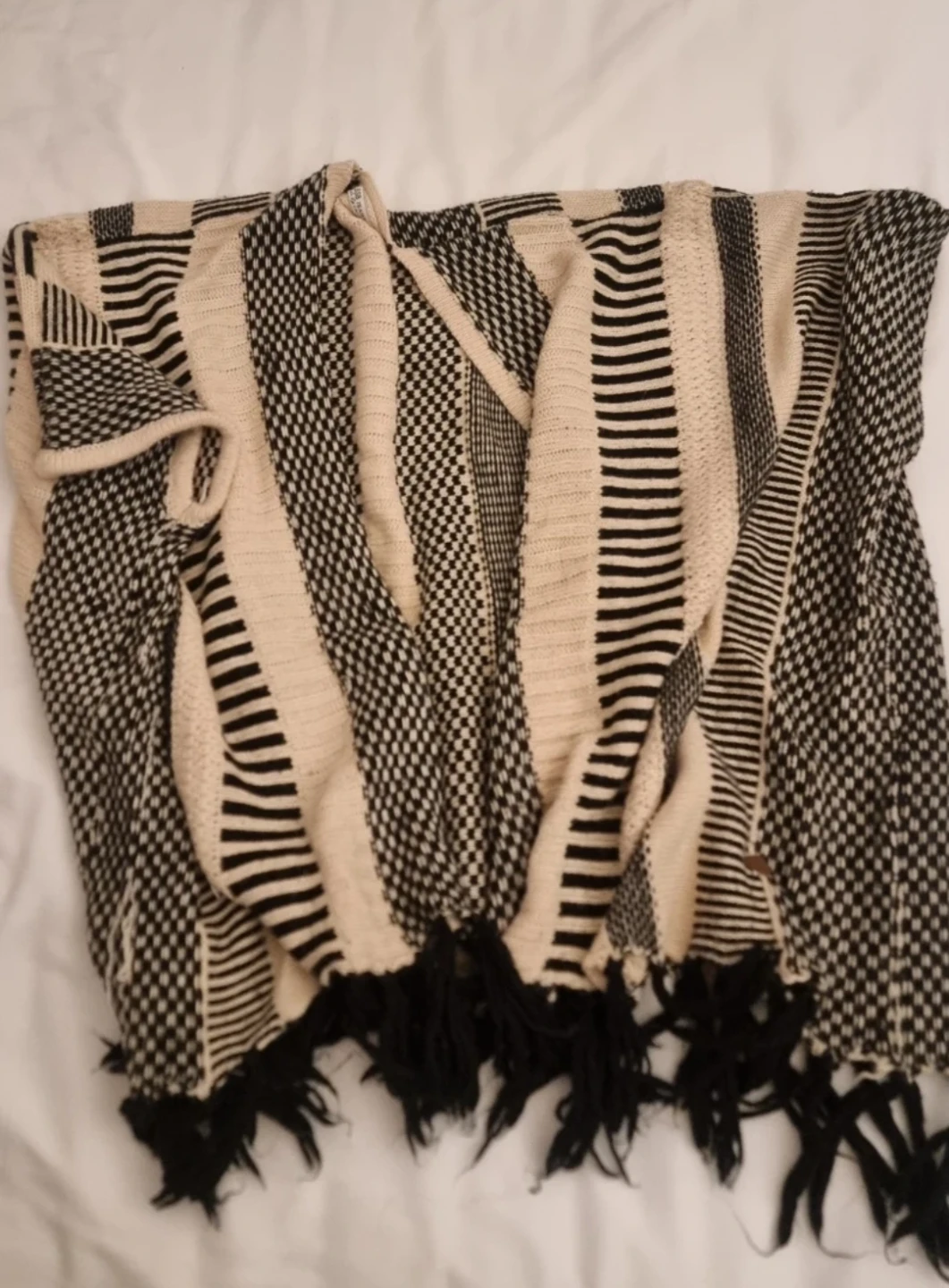 Black and Cream Striped Poncho Cardigan