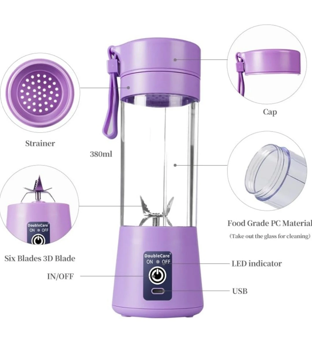 DoubleCare Portable USB Rechargeable Blender - Purple - photo 3