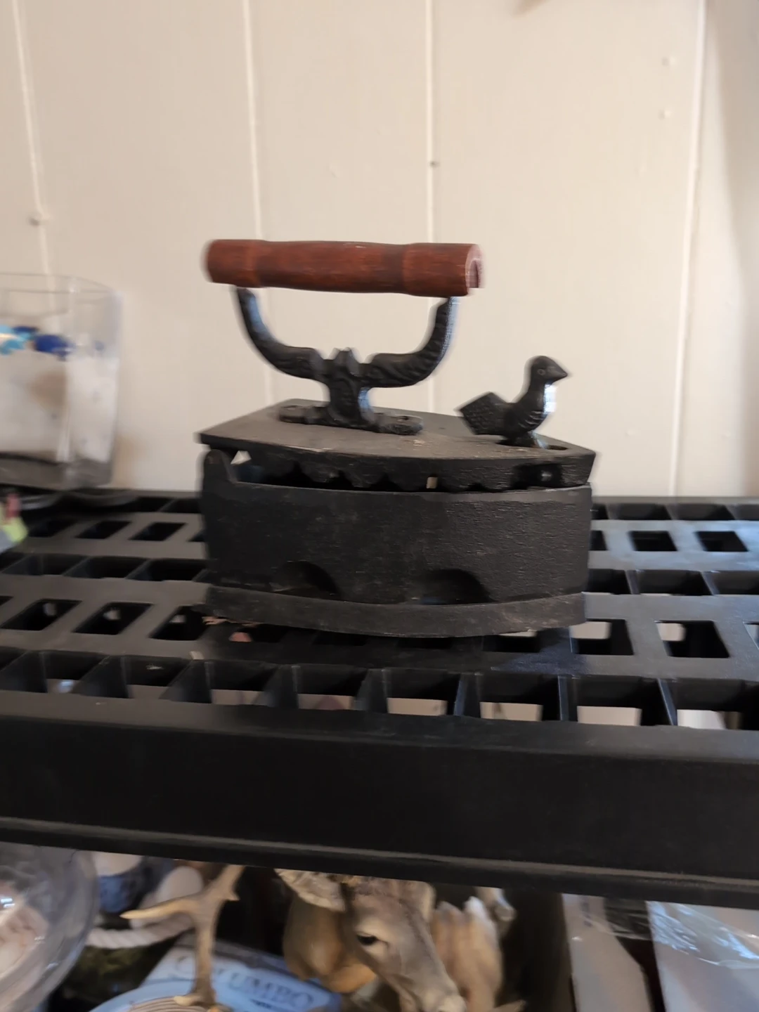Antique Coal Cast Iron Clothes Iron with Bird Lock