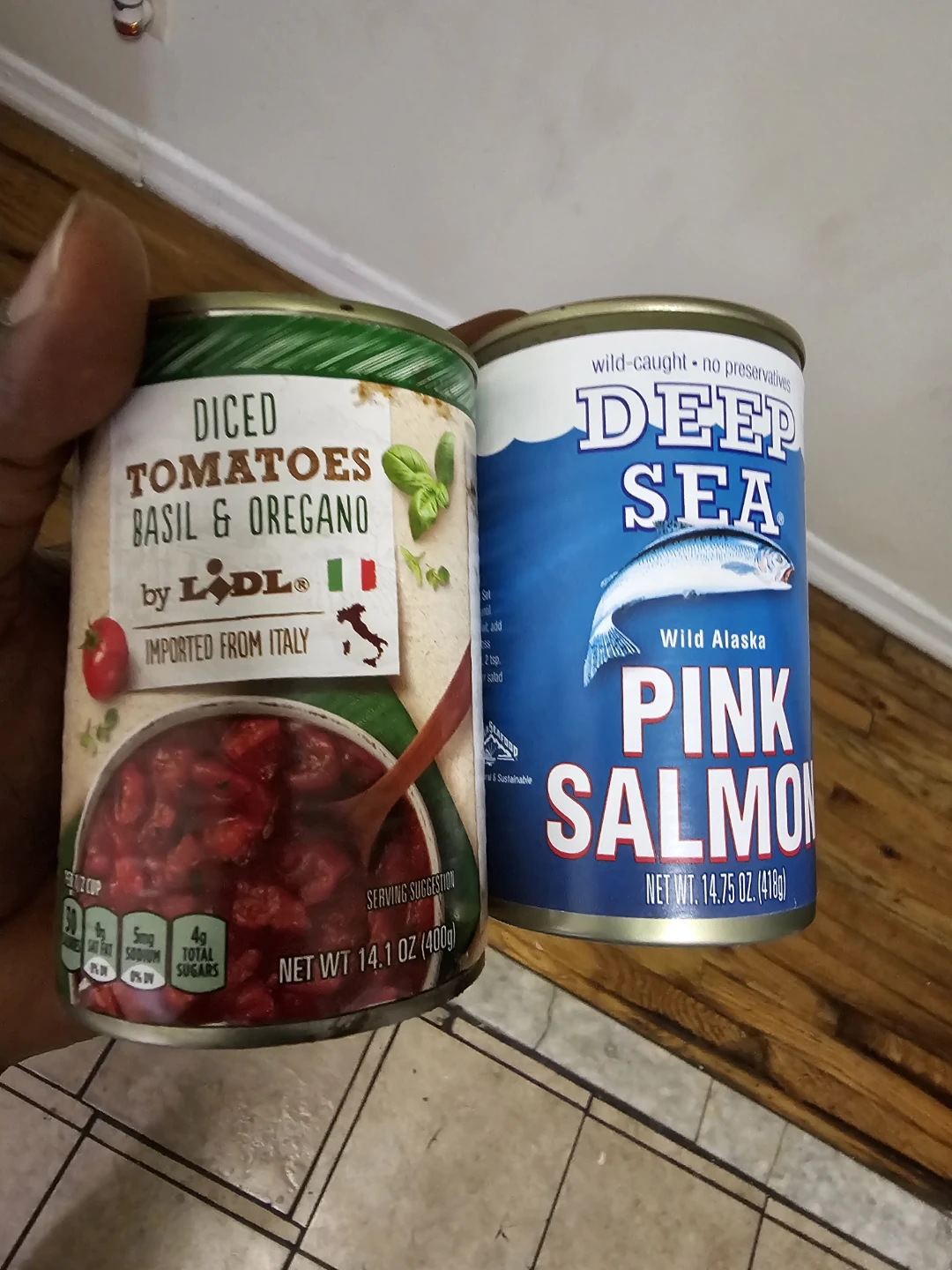 Lidl Diced Tomato and Deep Sea Pink Salmon Cans