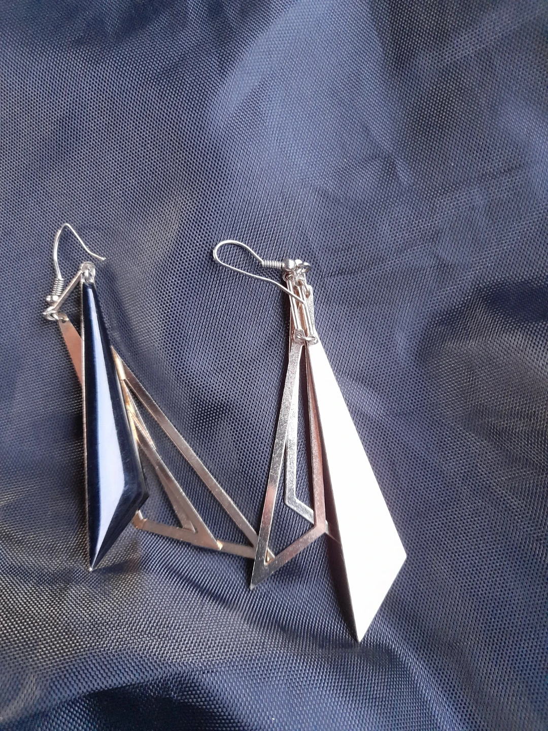 Geometric Dangle Earrings - Black and Silver Tone - photo 2