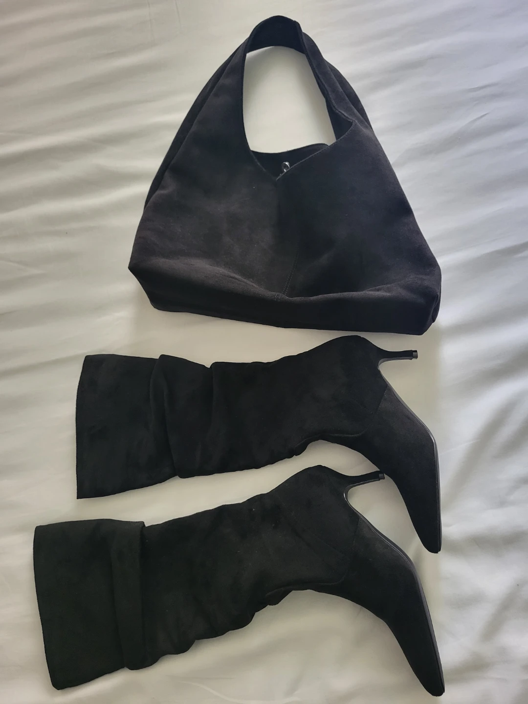 Black Suede Boots and Handbag Set - photo 3
