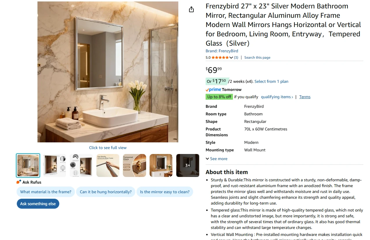 27" x 23" Modern Bathroom Mirror - photo 2