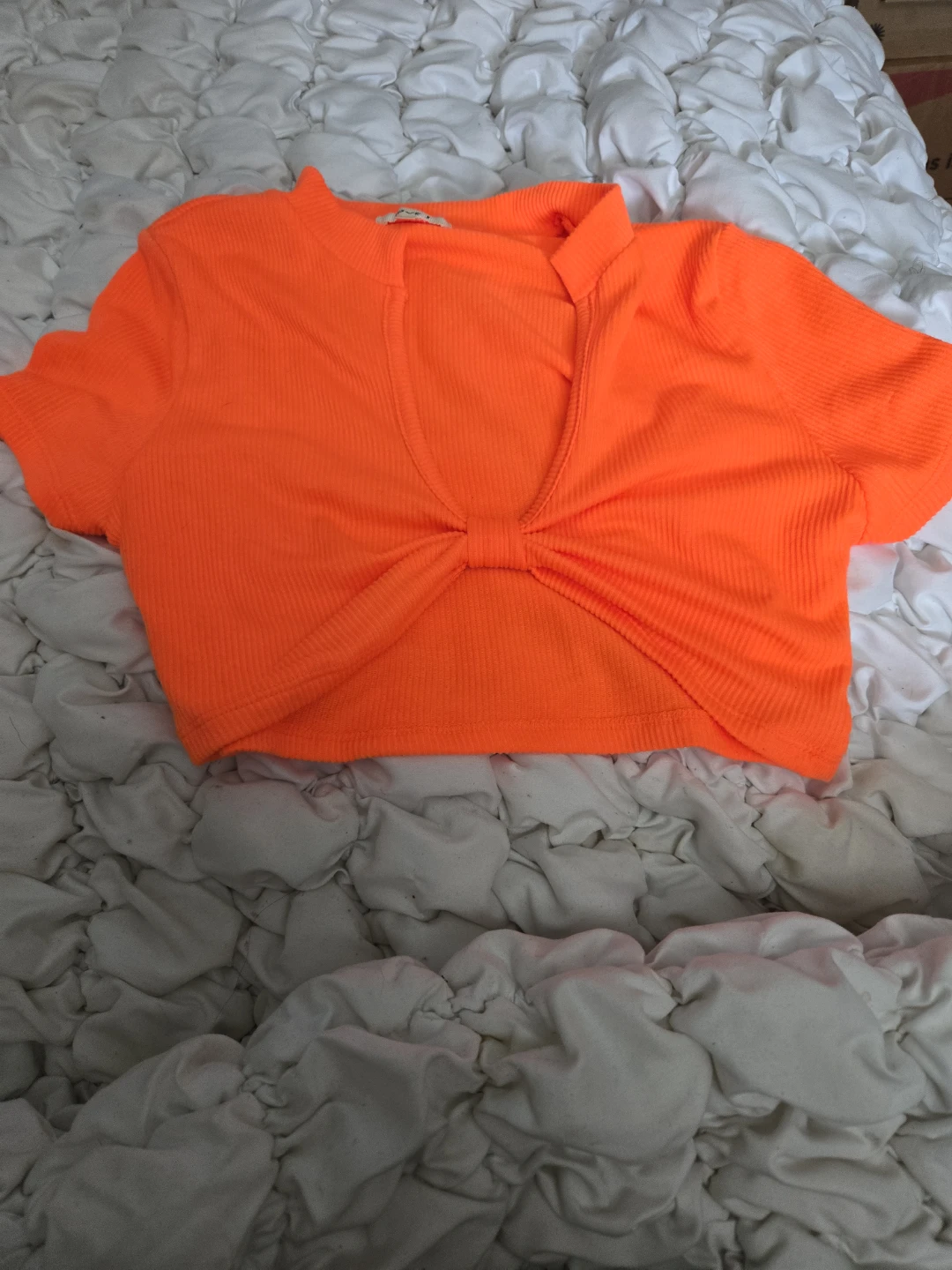 Love J Orange Ribbed Twist Front Crop Top Size S