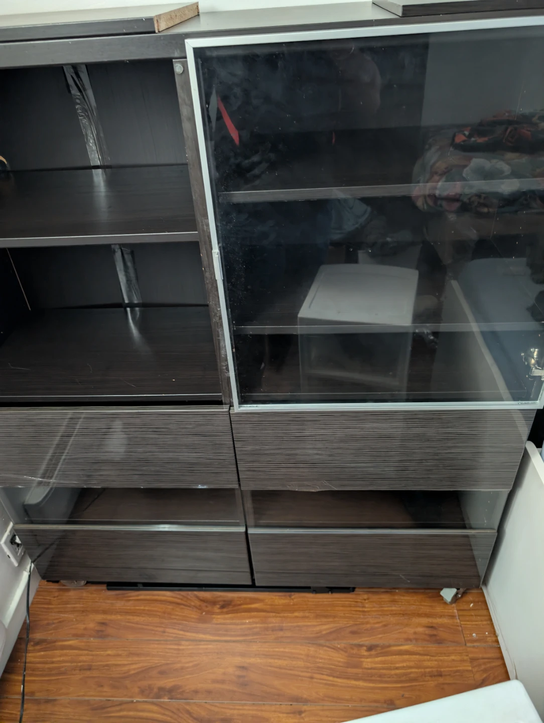Dark Wood Display Cabinet with Glass Doors from IKEA
