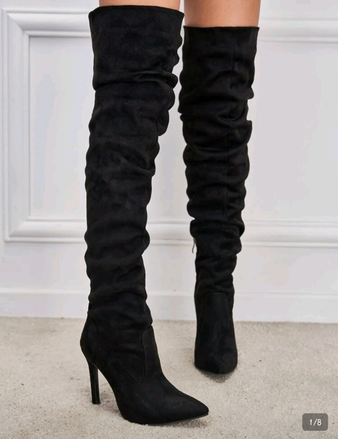 Black Suede Over-the-Knee High Heel Boots