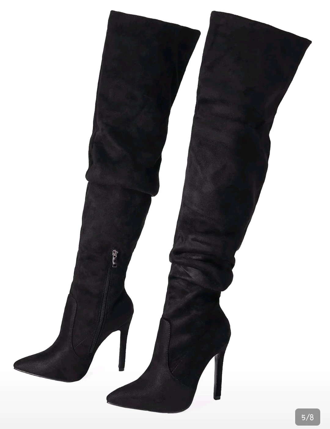 Black Suede Over-the-Knee High Heel Boots - photo 2