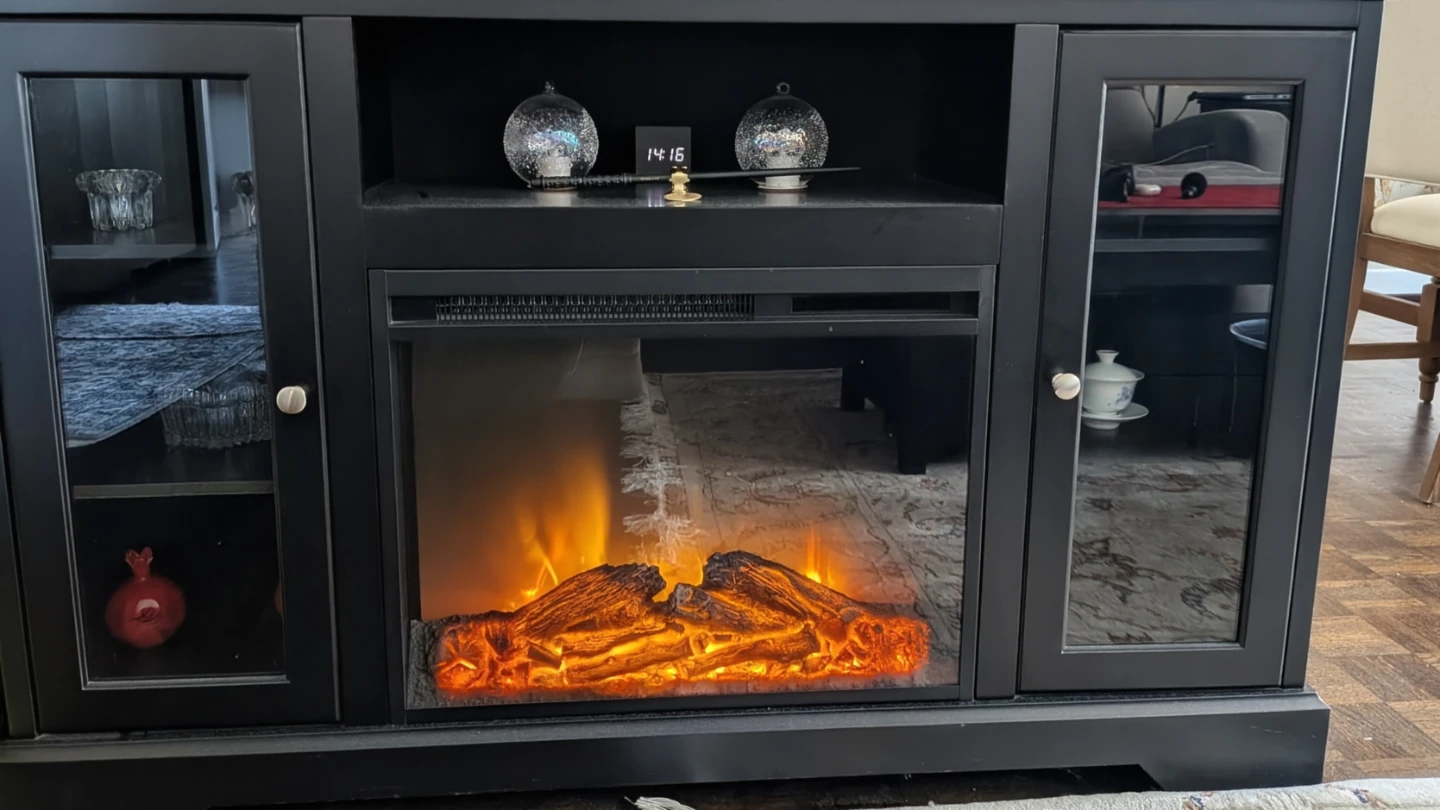 Black Electric Fireplace TV stand with remote control and heater