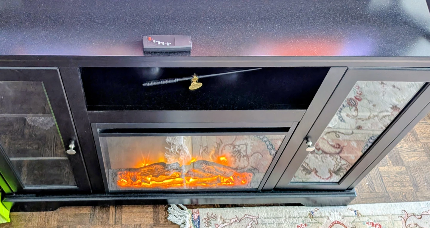 Black Electric Fireplace TV stand with remote control and heater - photo 2