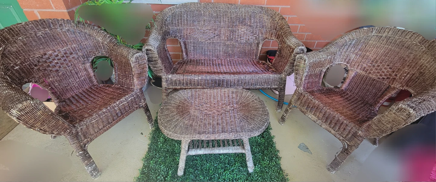 MOVING SALE !!! Wicker Patio Furniture Set - 2 Chairs & Loveseat