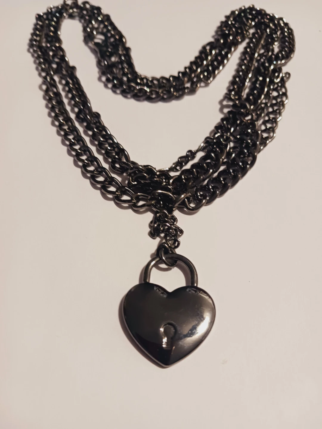 New !! Heart Lock Charm Long Black Metal Chain Necklace - photo 4