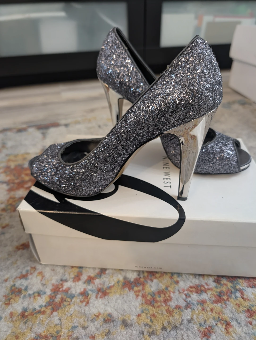 Nine West Glitter Peep-Toe Heels - Size 7M - photo 2