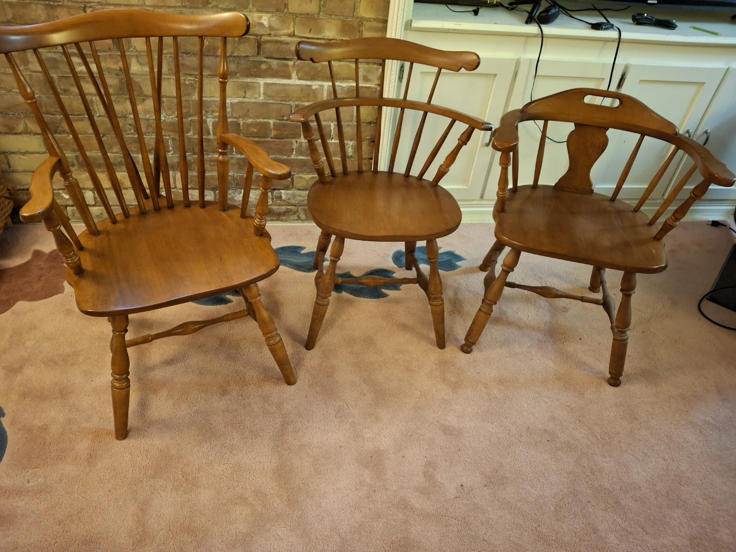3 Wooden Windsor Style Armchairs
