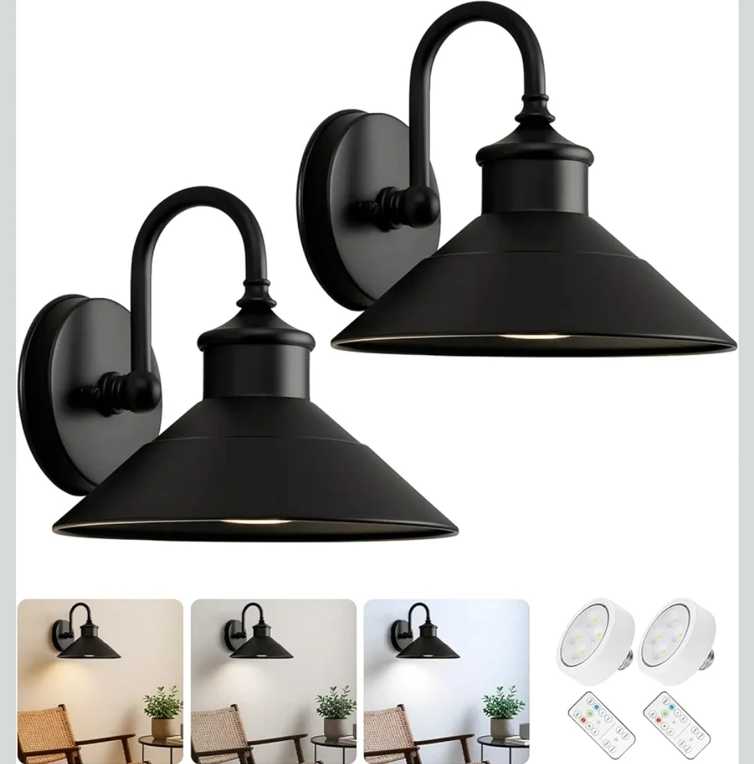 Battery Operated Wall Sconces Set of 2 Black Vintage - photo 2