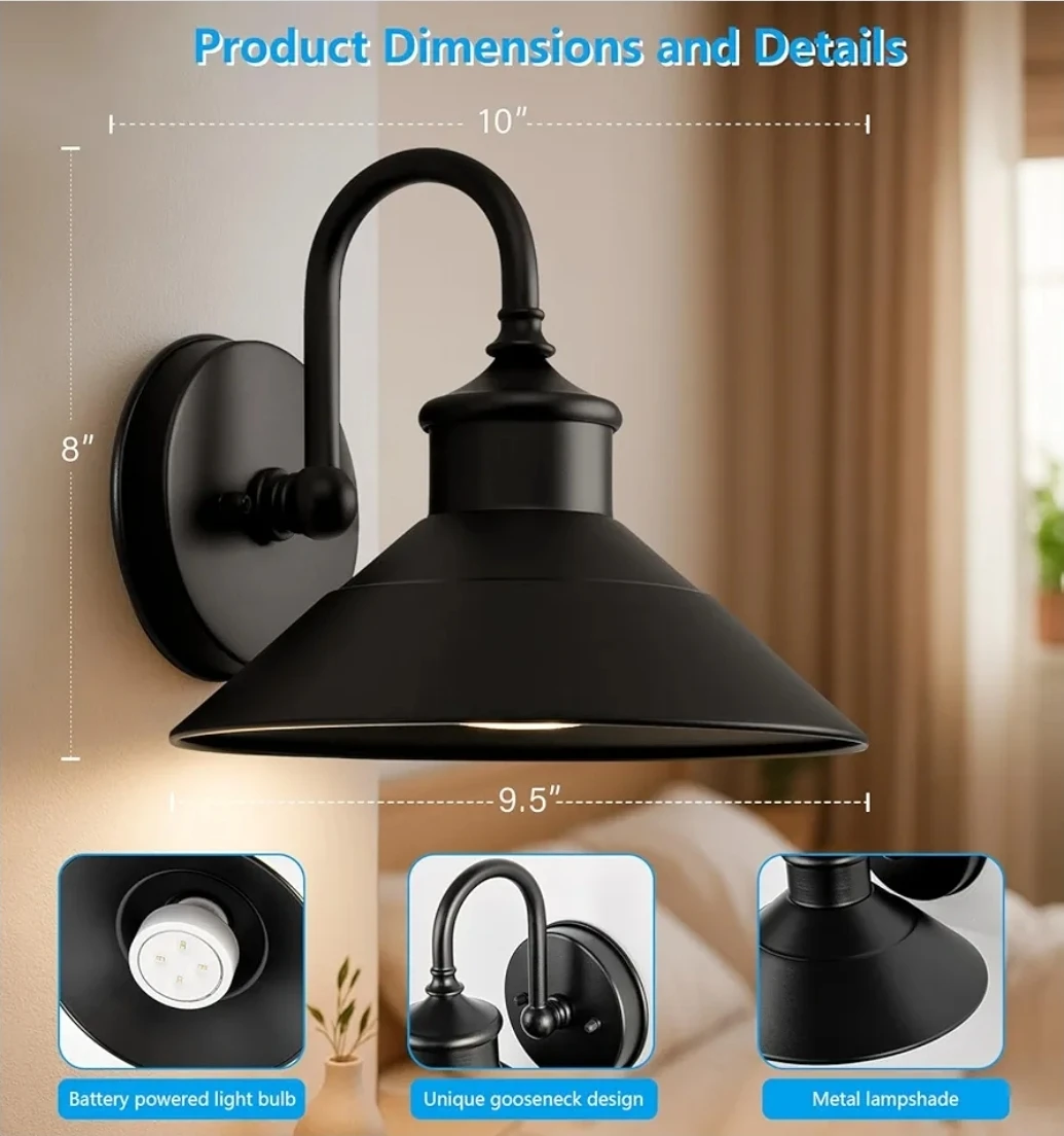 Battery Operated Wall Sconces Set of 2 Black Vintage - photo 3