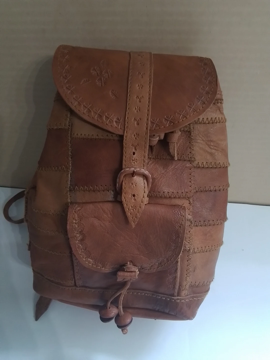 Vintage Artisan Handmade Leather Patchwork Mini Backpack - photo 3