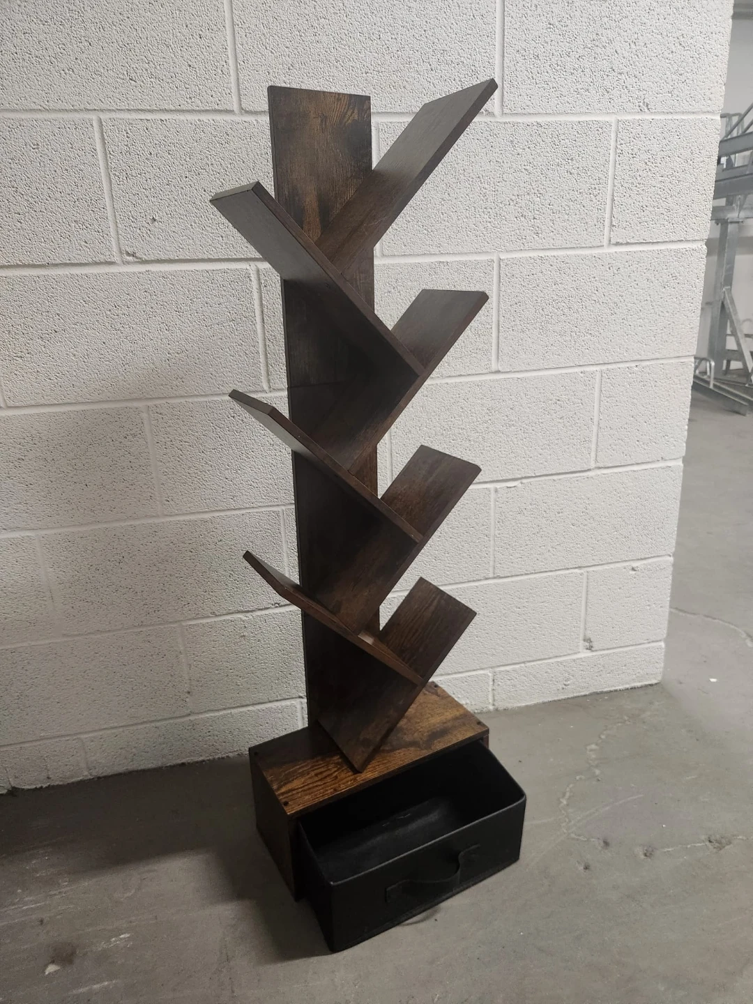 Dark Brown Tree Bookshelf with Drawer
