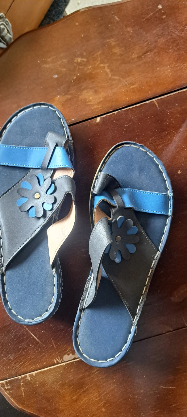 Blue and Grey Flower Sandals - Size 36