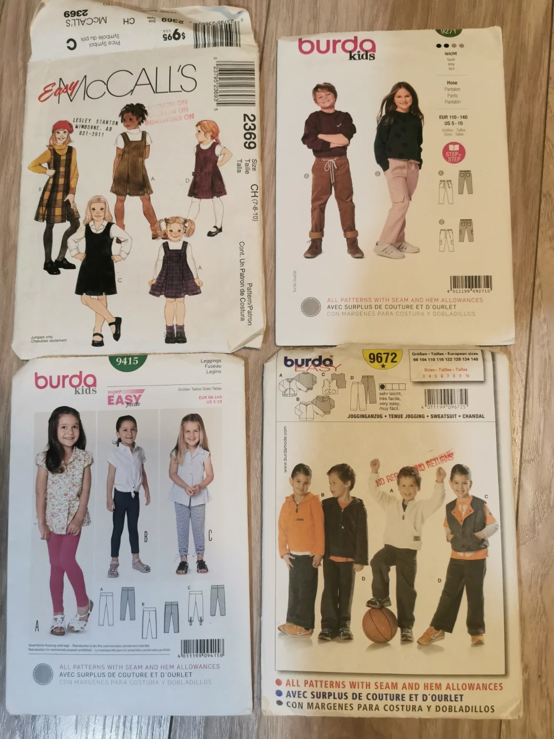 Bundle of 4 Kids Sewing Patterns: McCalls & Burda