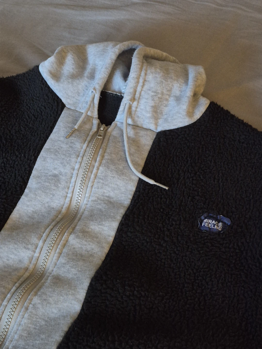 black and light Grey fleece zip up hoodie