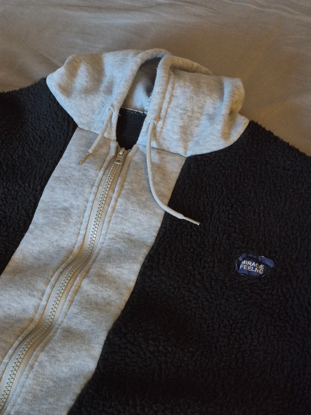 black and light Grey fleece zip up hoodie
