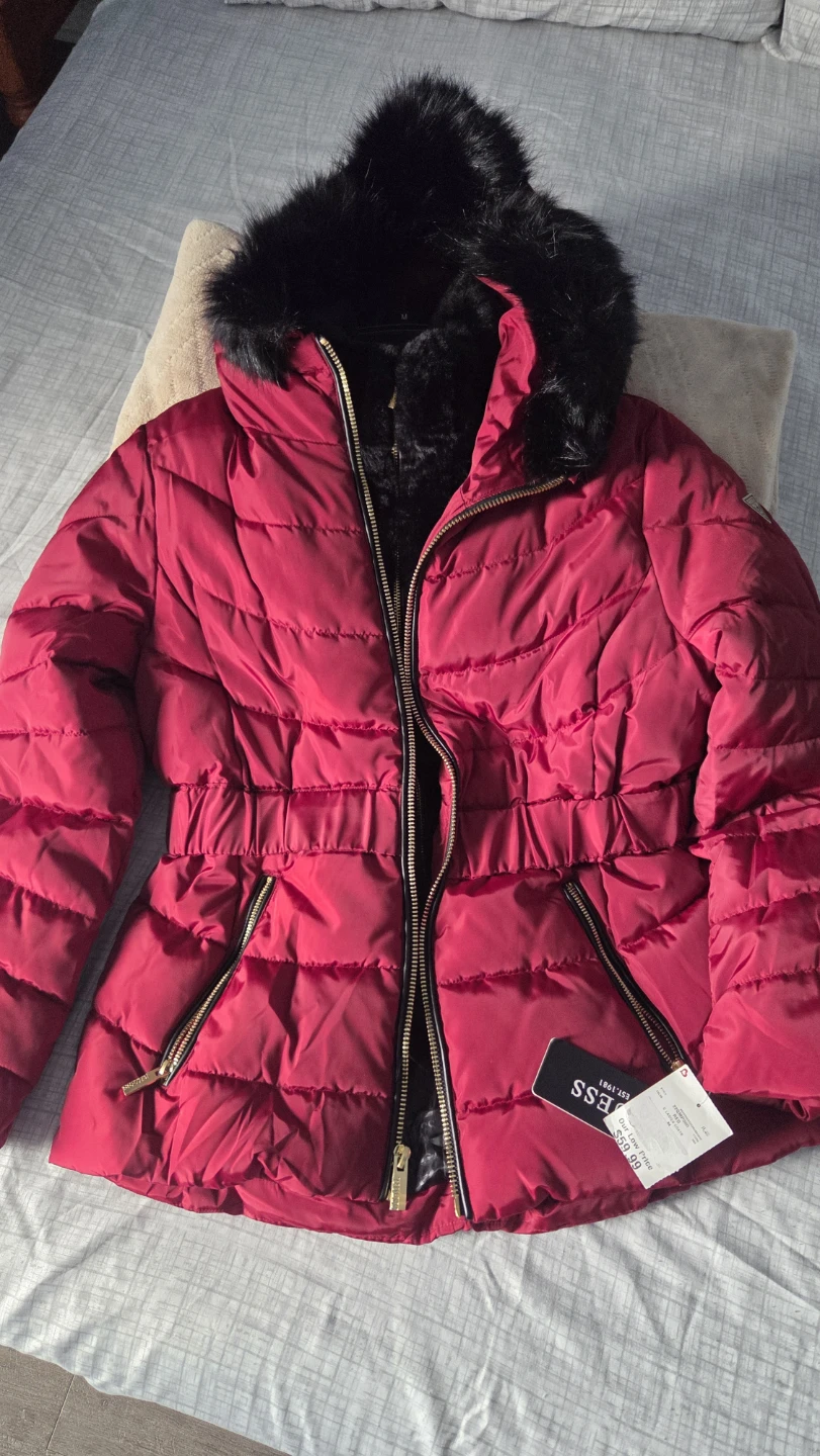 Guess Puffer Jacket with Fur Hood - Red
