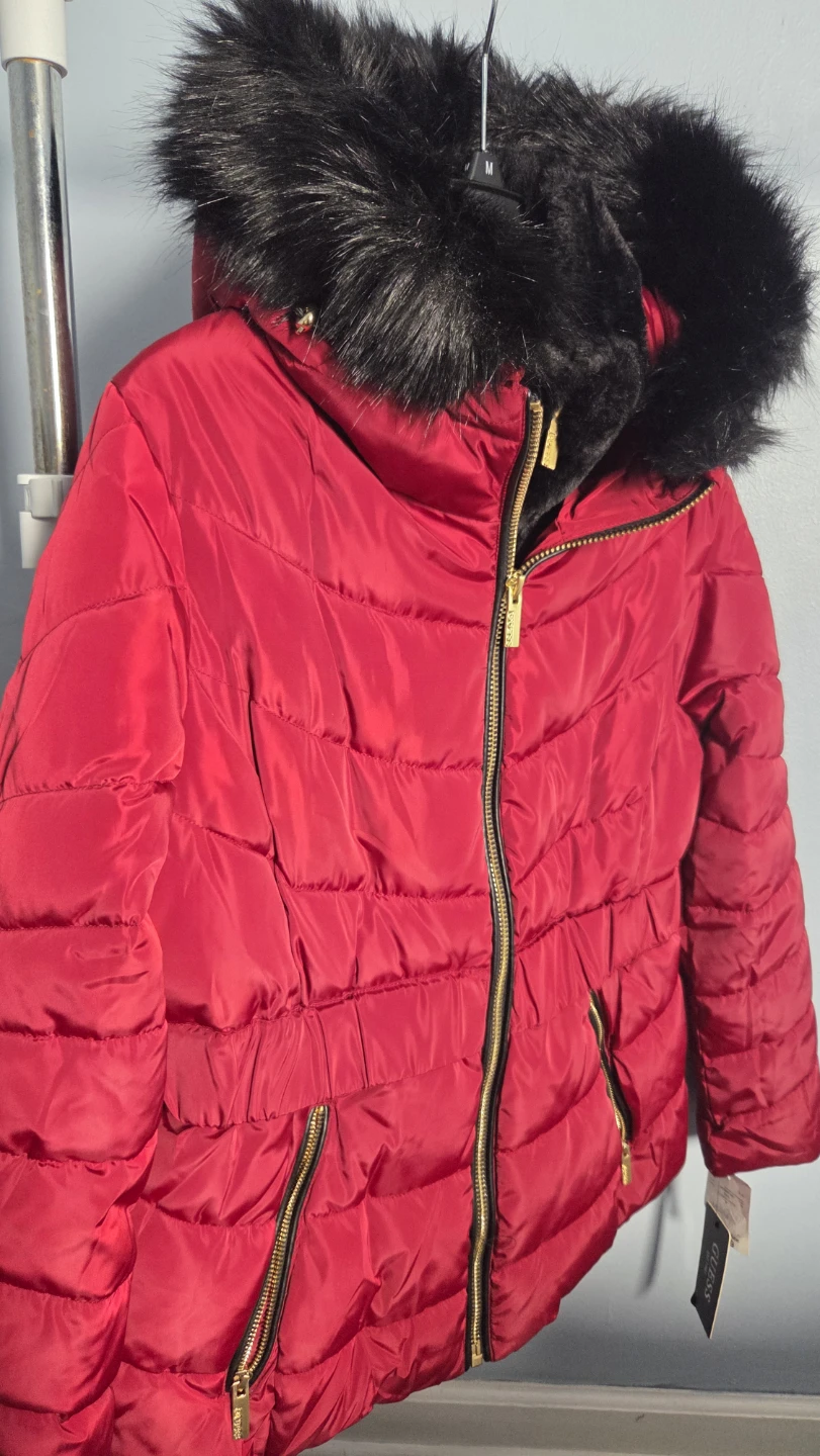 Guess Puffer Jacket with Fur Hood - Red - photo 3