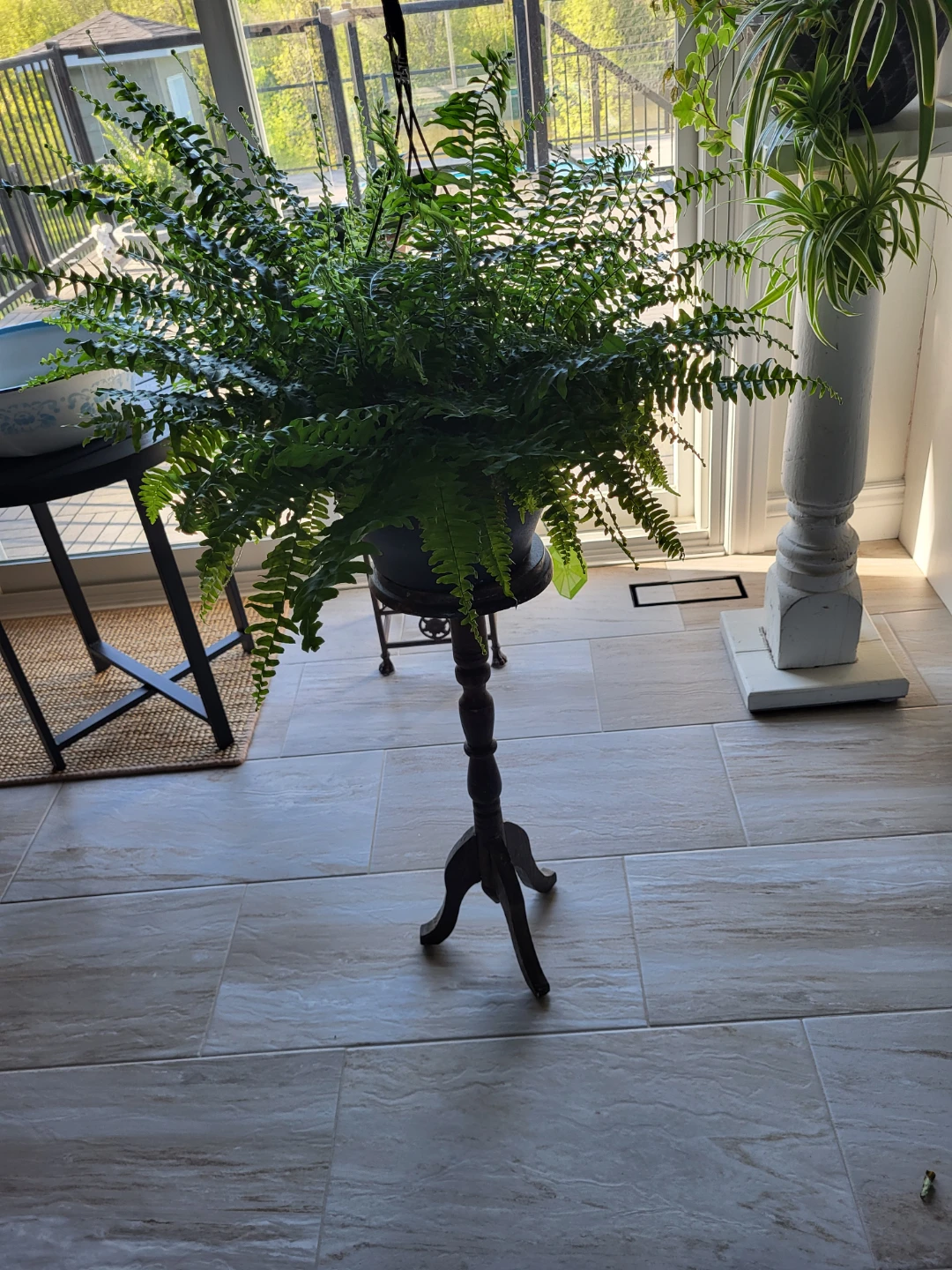 Wooden Pedestal Plant Stand Side Table