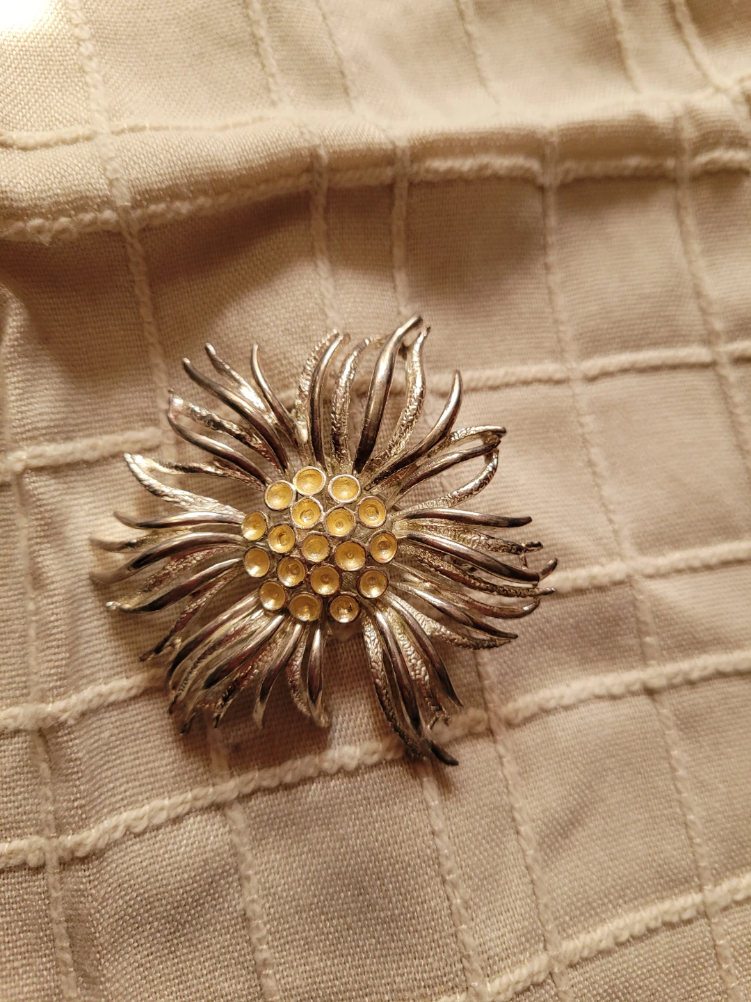 Silver Flower Brooch with Yellow Accents