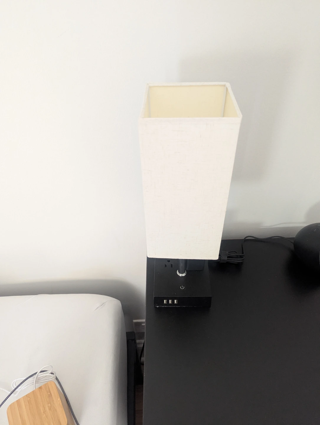 Black Bedside Lamp with 3 USB Ports and Outlet