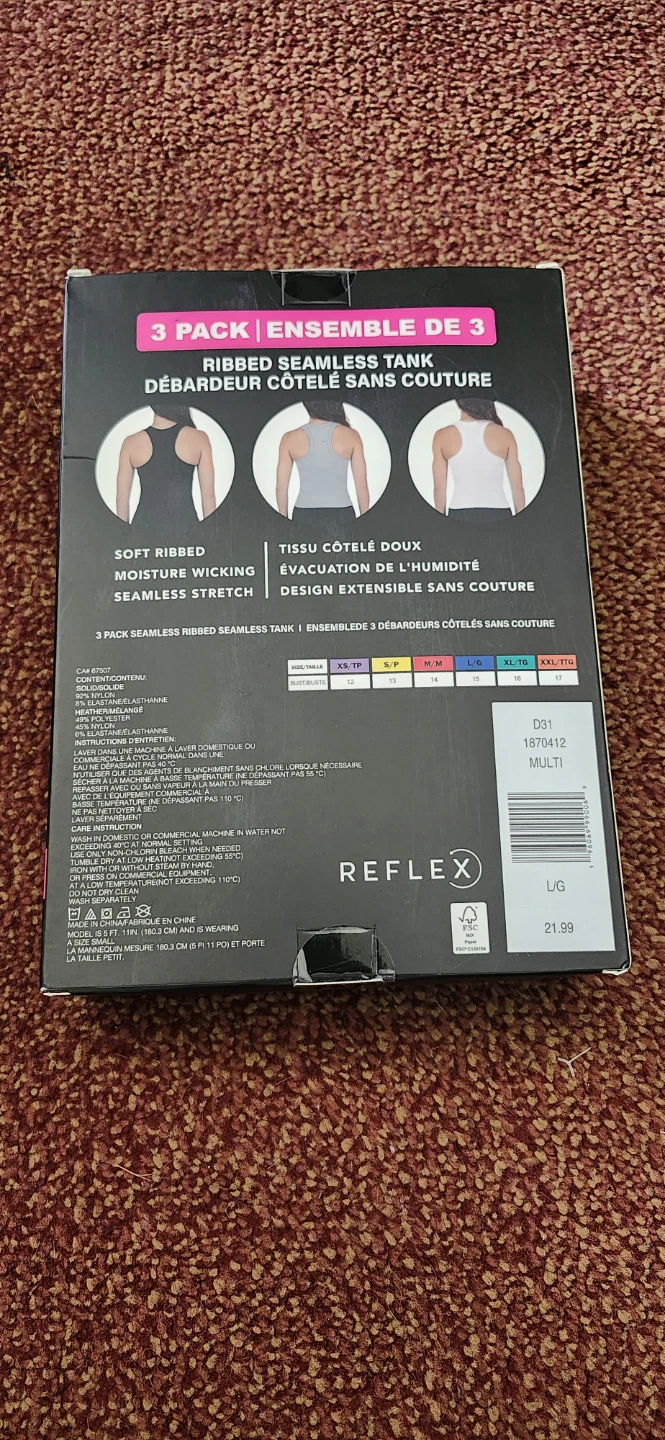 Reflex 3 Pack Ribbed Seamless Tank Tops - Size L/G - photo 3