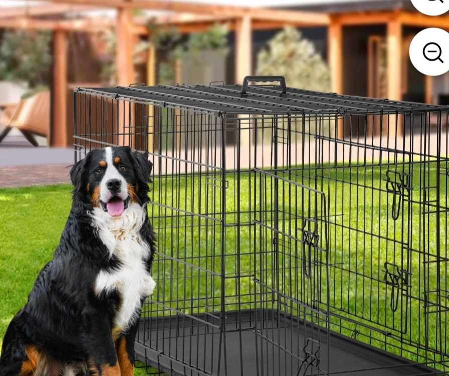 Black Metal Dog Crate with Tray