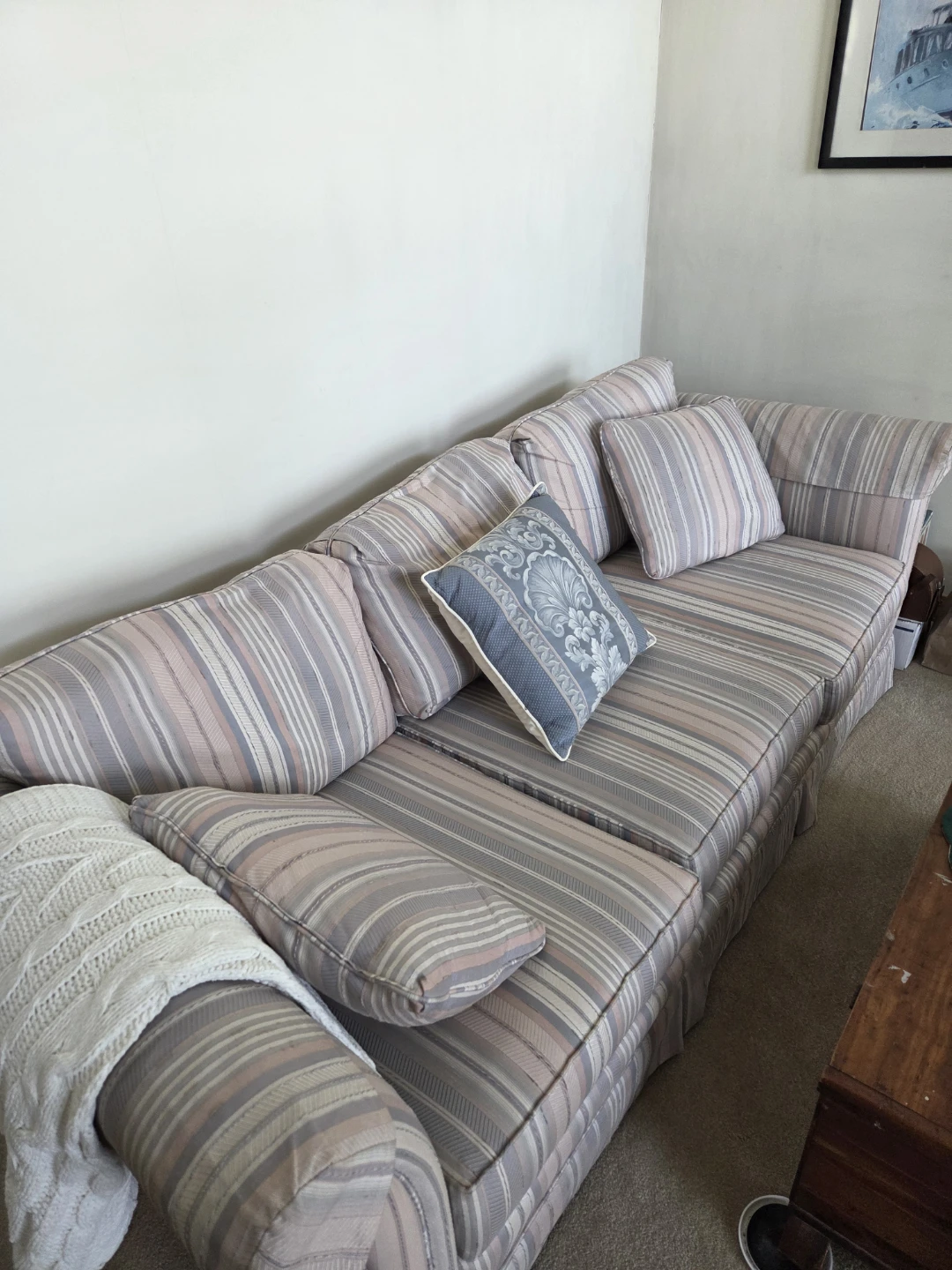 Sherrill Striped Sofa with Pillows - photo 3