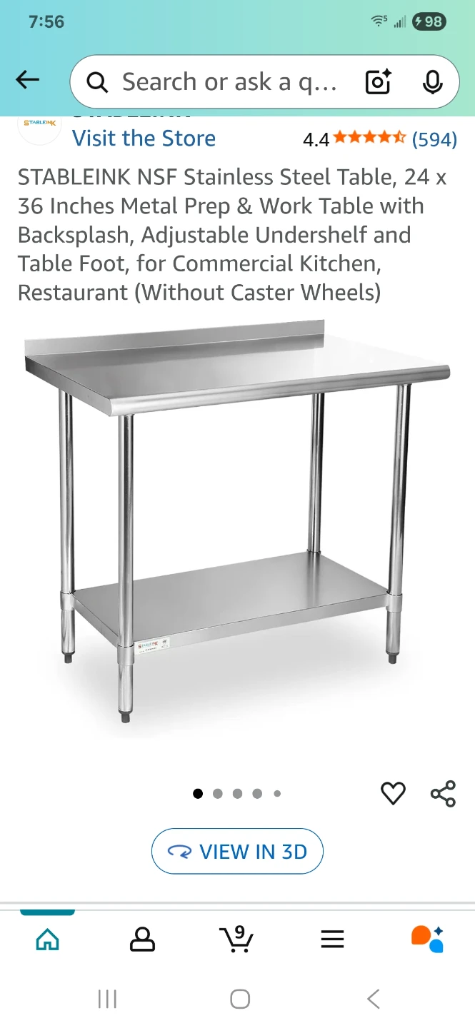 STABLEINK NSF Stainless Steel Prep & Work Table 24" x 36"