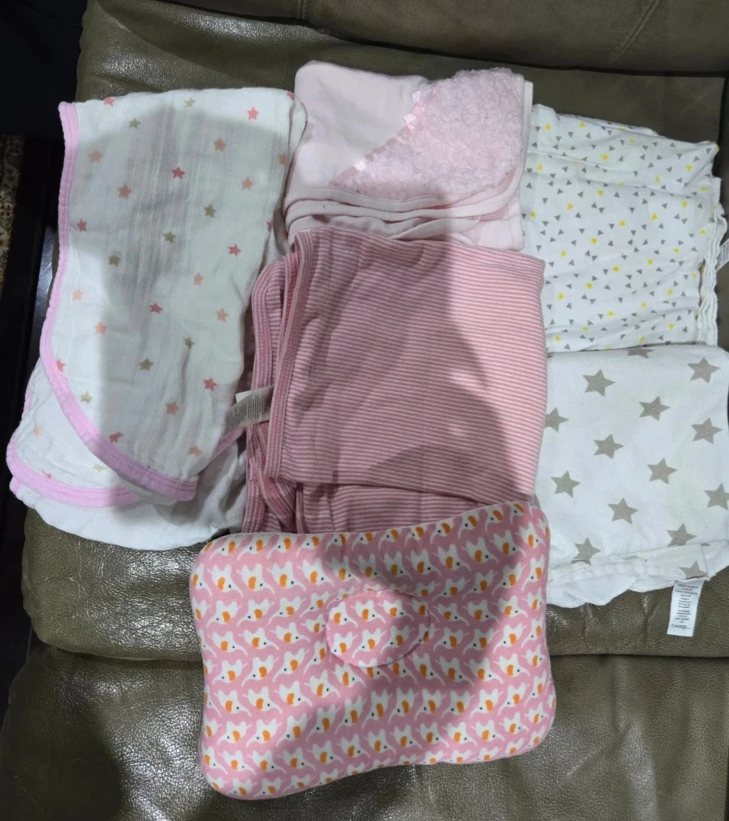 Baby Girl Receiving Blankets & Pillow Bundle