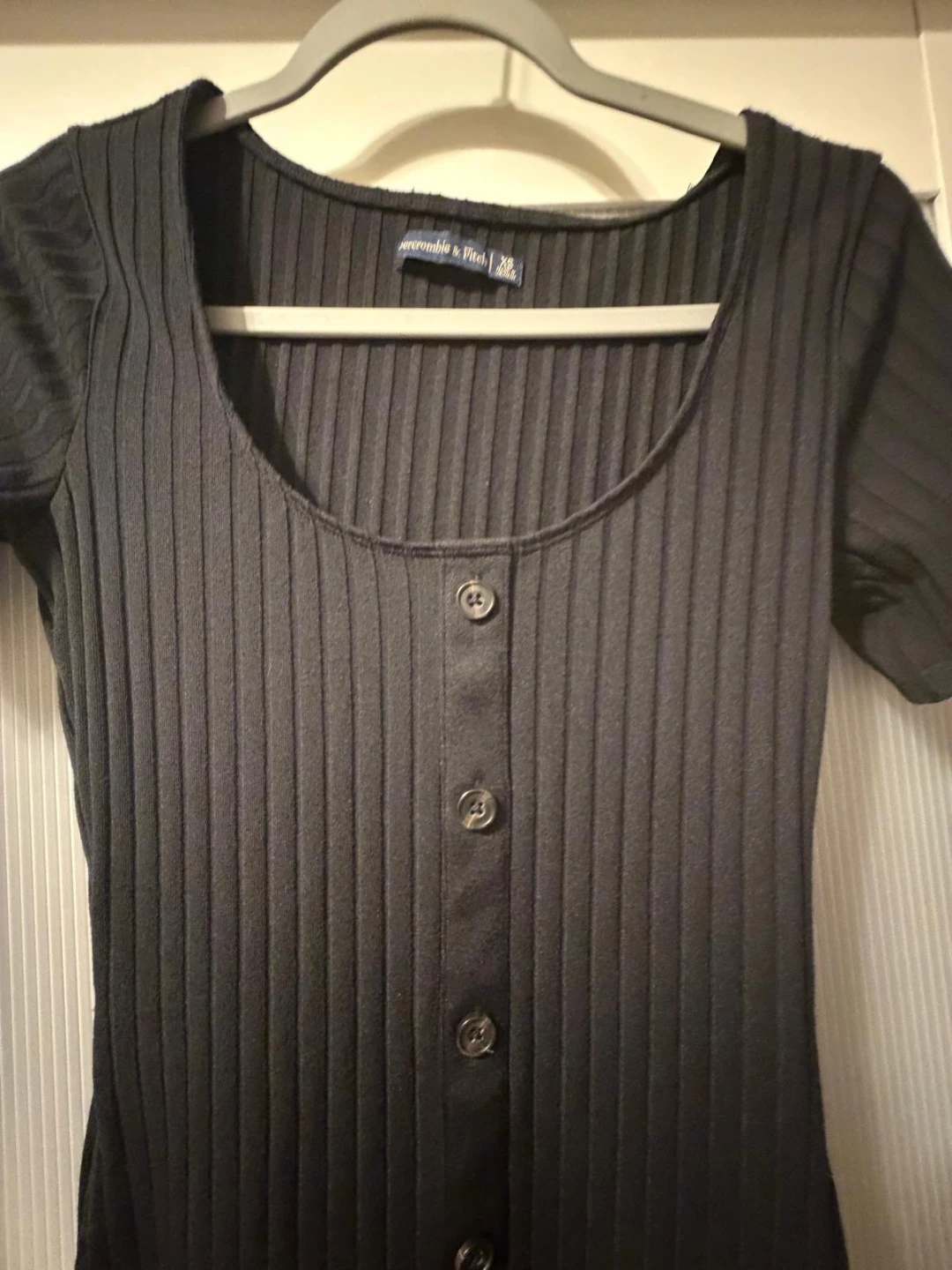 A&F Ribbed Button-Front Short Sleeve Midi Dress - photo 4