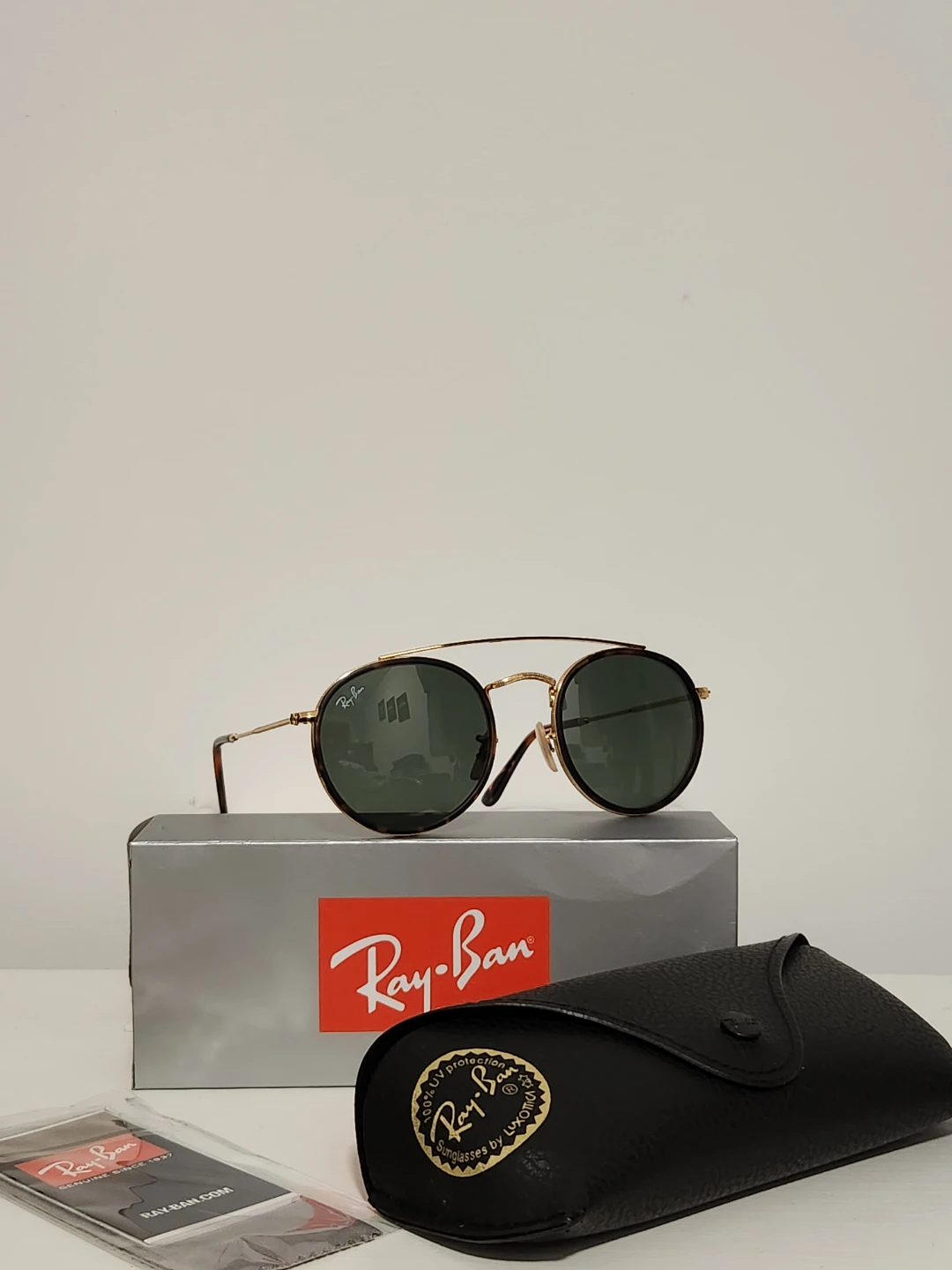 Ray-Ban RB3647N Round Double Bridge Gold Green NEW Full Set - photo 2