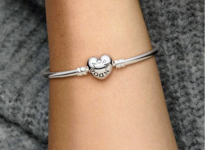 Pandora Sterling Silver Bangle Bracelet with Heart Clasp