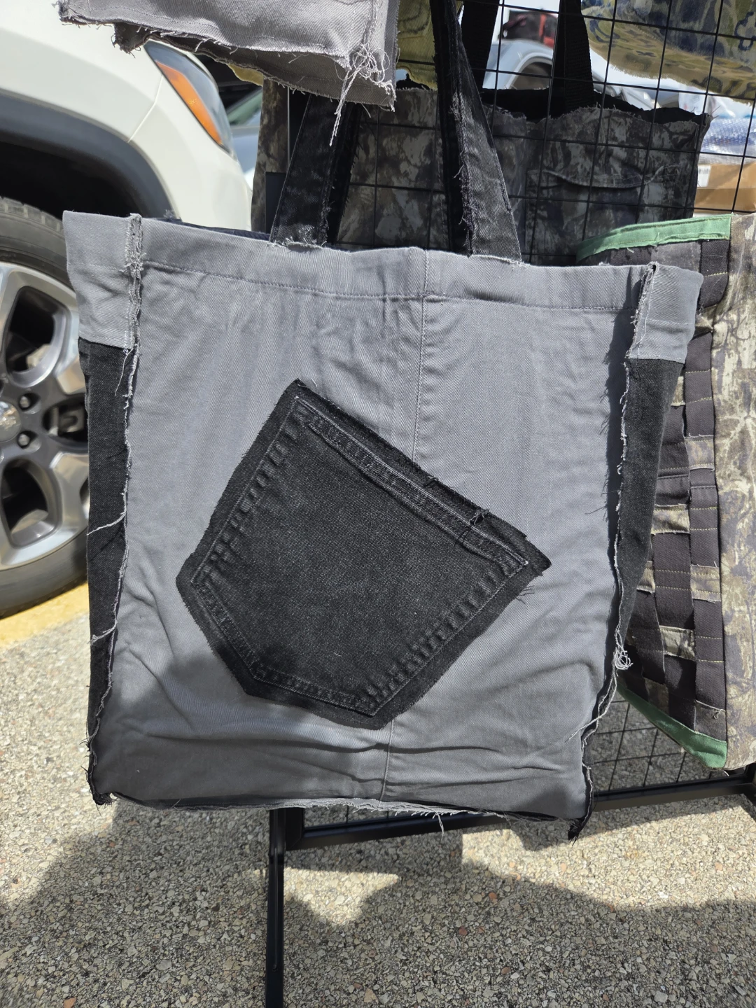 Grey & Black Denim Tote Bag
