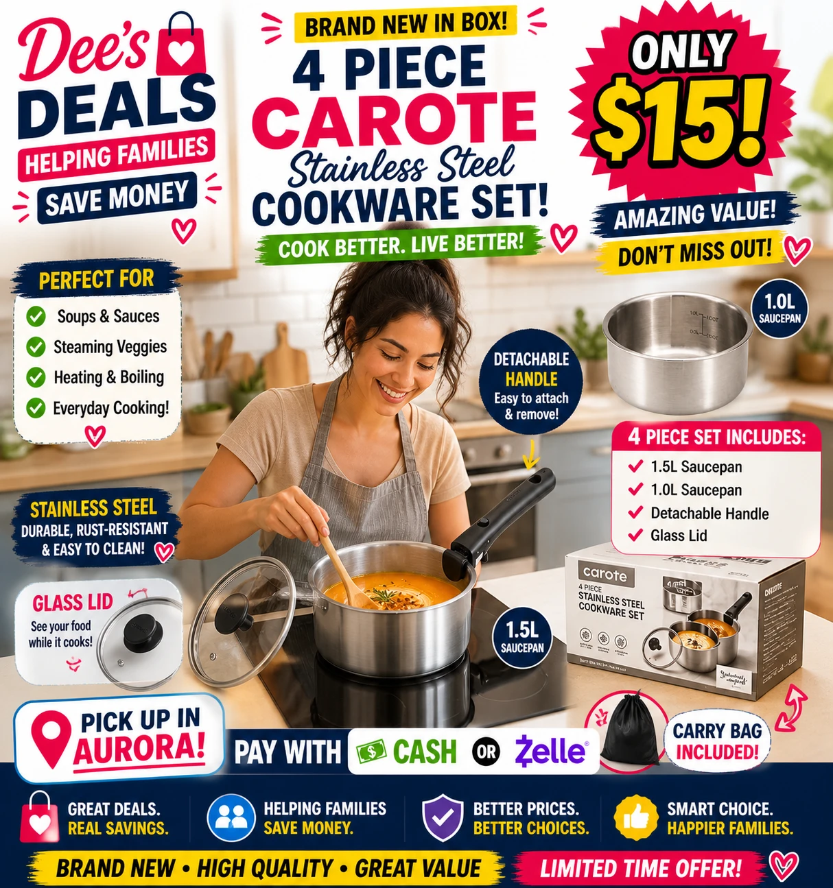 CAROTE 4 Piece Stainless Steel Cookware Set - photo 2