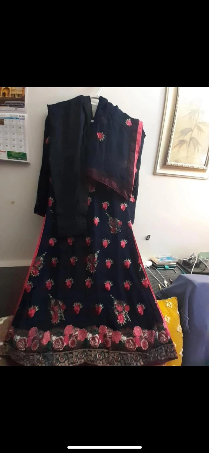 Women's Navy Floral Print Kurti with Dupatta and Pants - photo 2