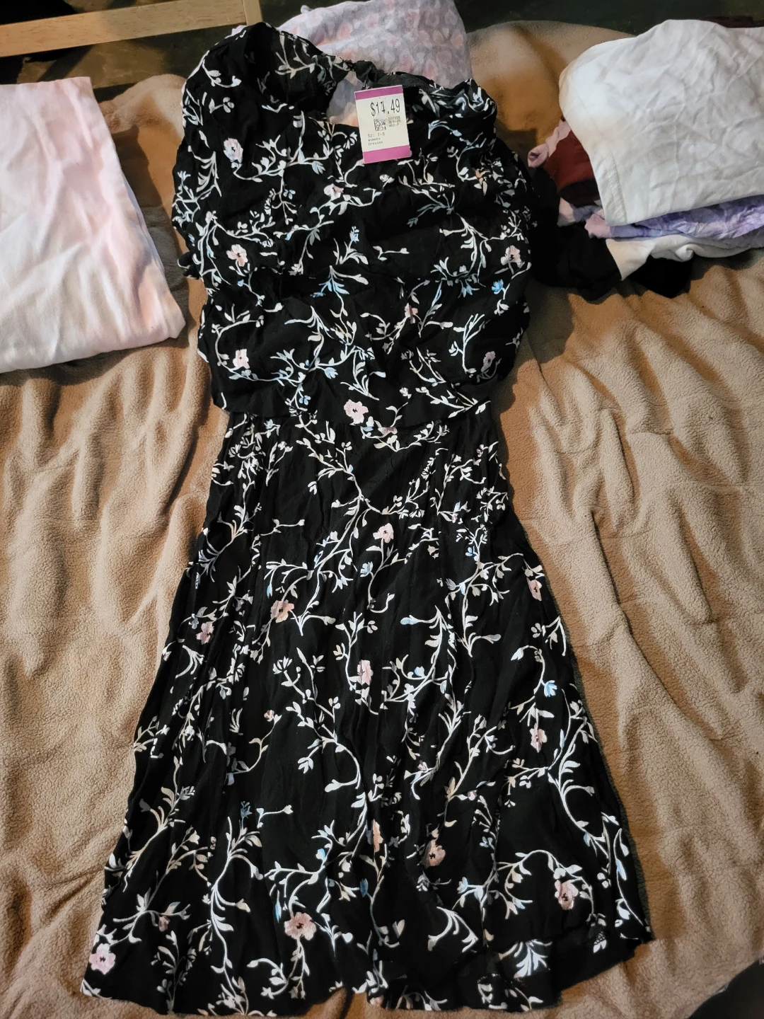 Black Floral Print Thrifted Dress