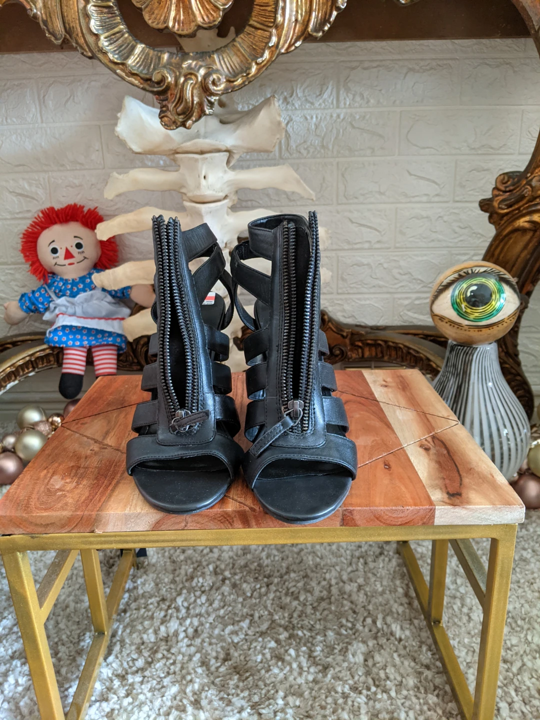 Le Château Black Gladiator Wedge Sandals