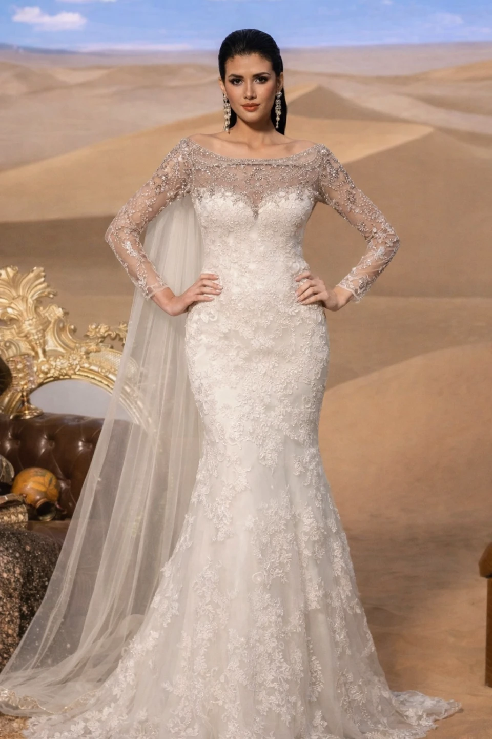 Allure Bridals Wedding Dress White Lace Beaded Illusion
