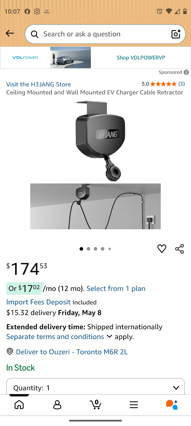 H3JANG Ceiling Mounted EV Charger Cable Retractor