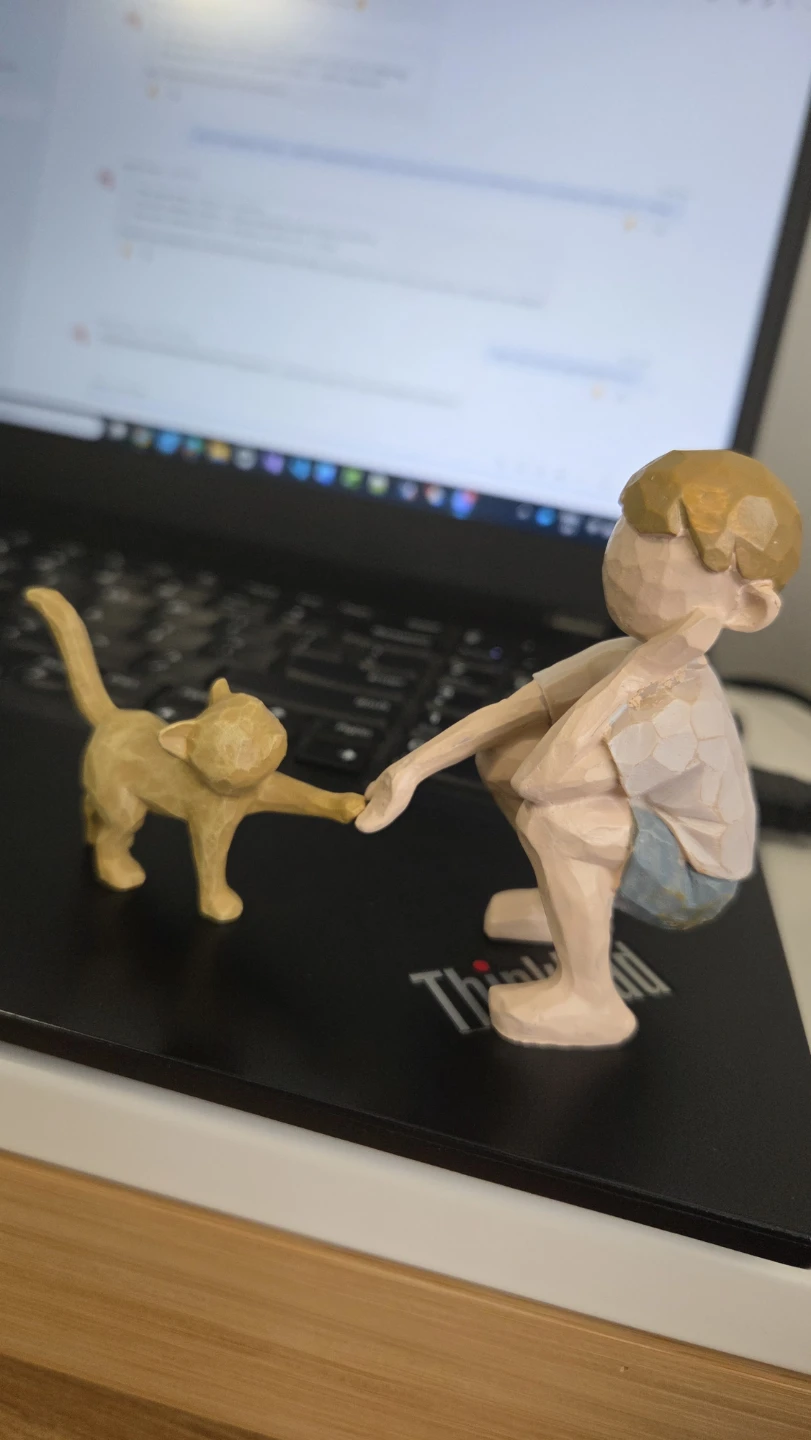 Boy & Cat Figurine Sculpture *new