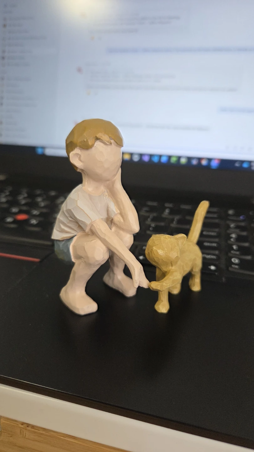 Boy & Cat Figurine Sculpture *new - photo 2