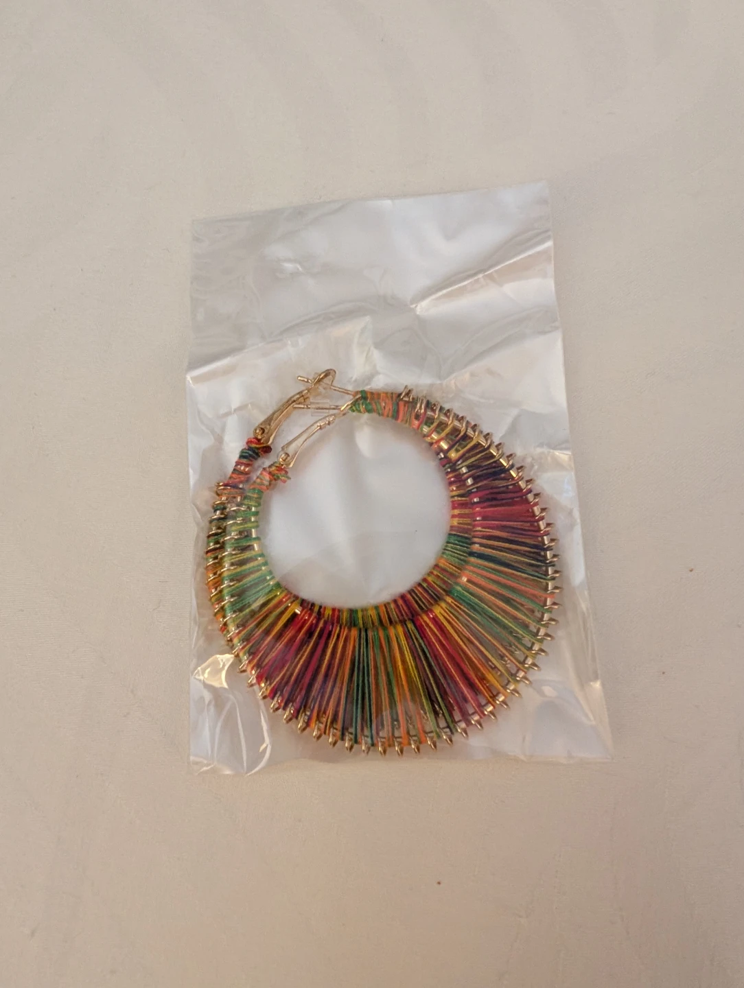 Large Hoop Earrings with colourful thread