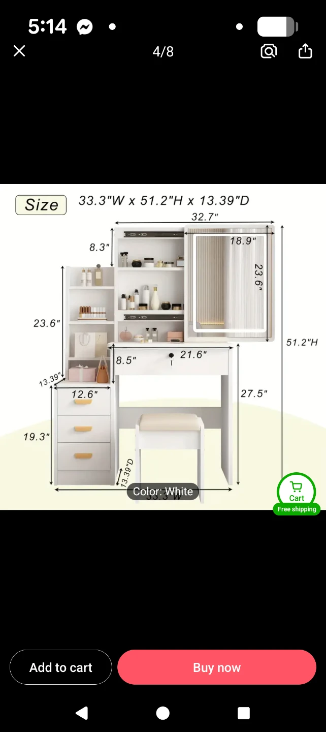 White Vanity Table with Mirror and Stool - photo 2